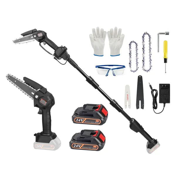Cordless Pole Saw & Mini Chainsaw for Tree Trimming - Adjustable, 2 Batteries Included