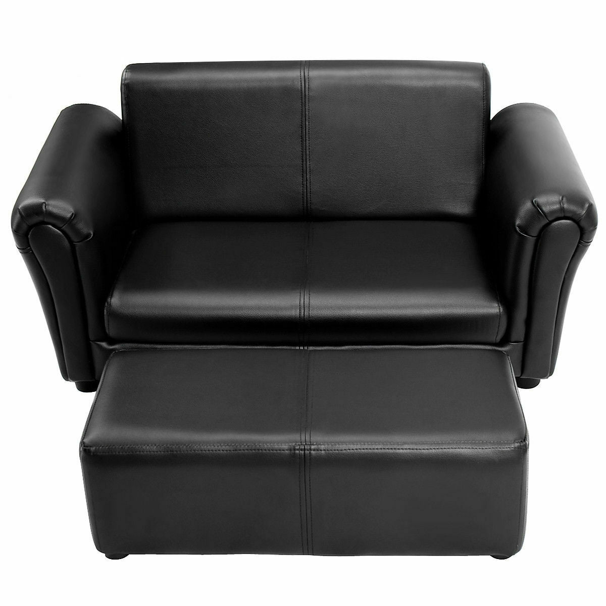 Kids Double Sofa with Ottoman - Black & White