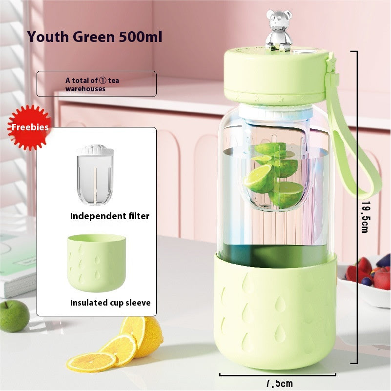Magnetic Glass Water Cup with Tea Filter Sealed Leakproof Drinkware