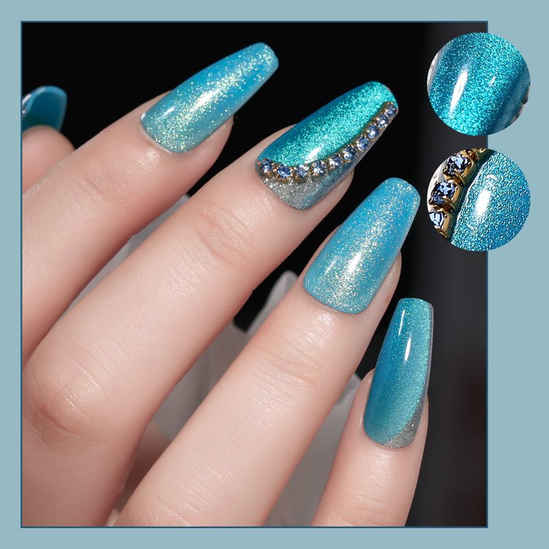 Blue Ocean Nail Patches with Jelly Glue - 24 Pieces