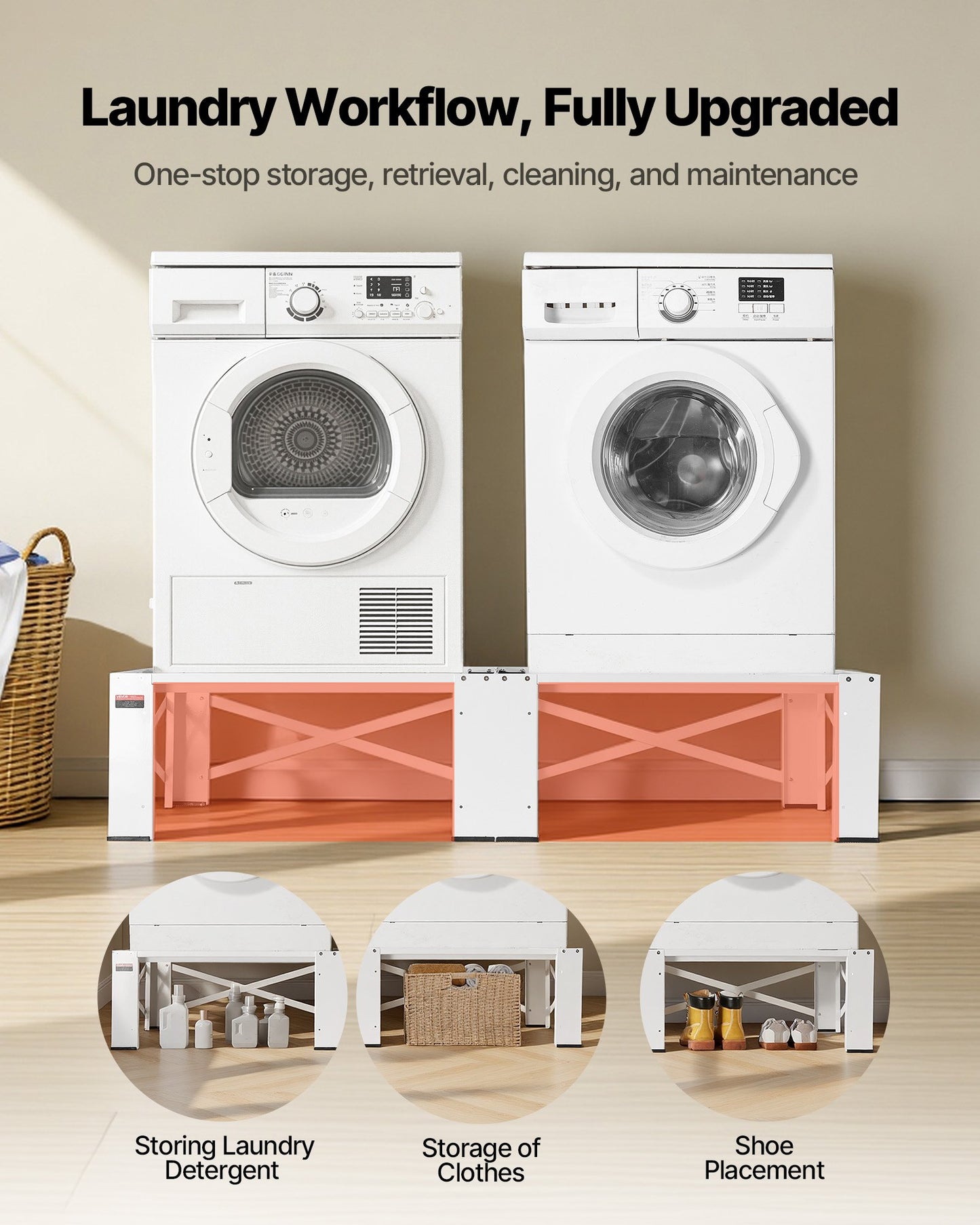 Laundry Pedestal Stand 12 Inch Height, Universal Fit, 700 Lb Capacity, White 2 Pack