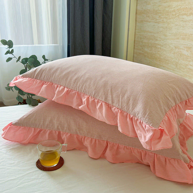 Washed Cotton Lace Pillowcase - Elegant Bedding Cover for Home Decor