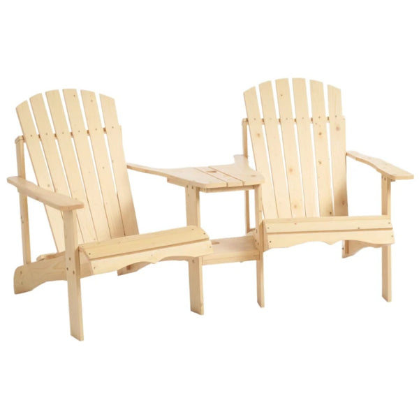 Double Adirondack Chair Set with Table - Natural Fir Wood