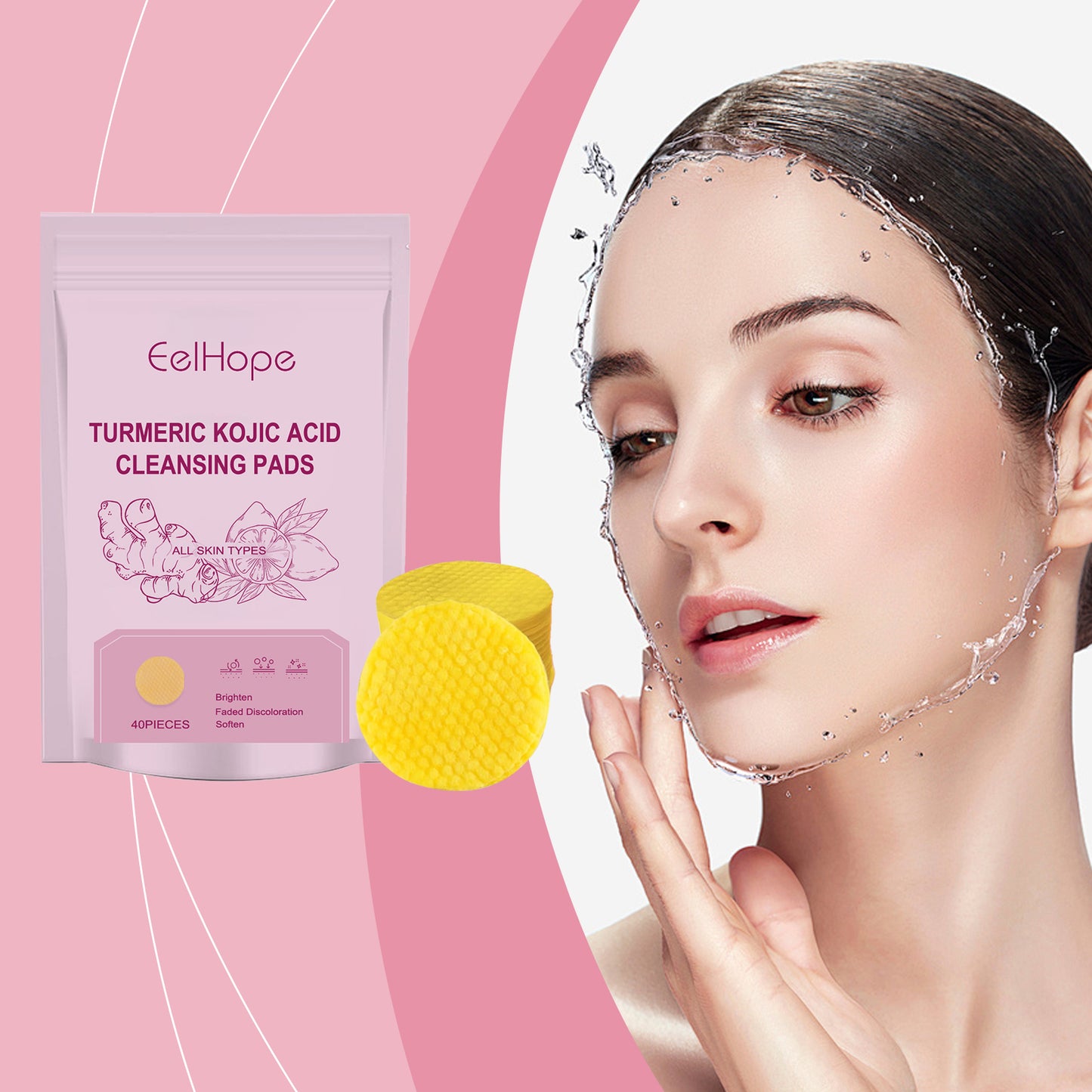 Turmeric Acid Gentle Facial Cleansing Pads - Brightening & Repair - 40 Count