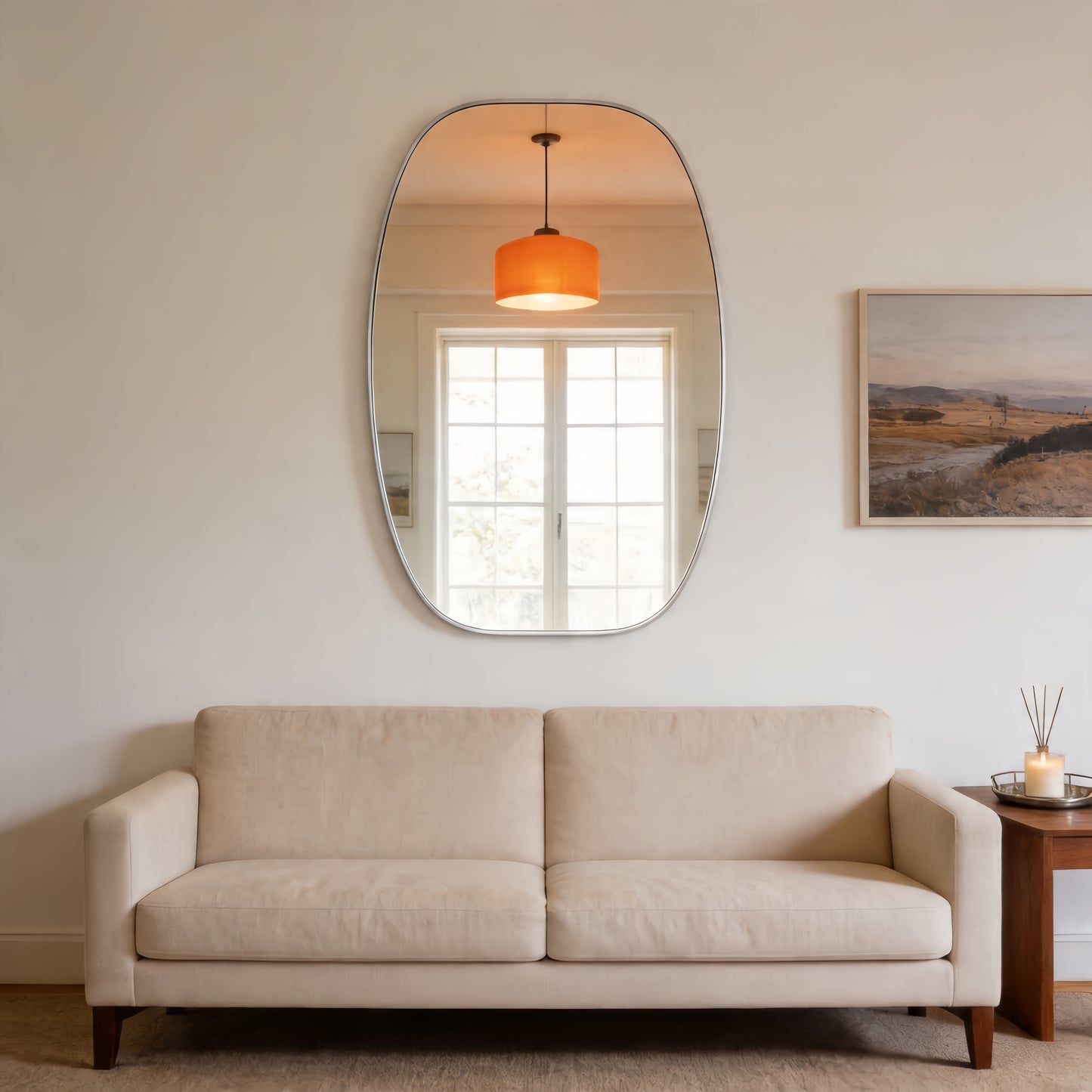 Silver Metal Framed Oval Bathroom Mirror - 30x48 Inches