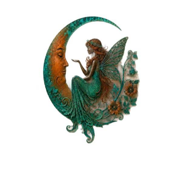 Moon Fairy Wall Decoration Iron Craft Hanging Ornament for Home & Garden