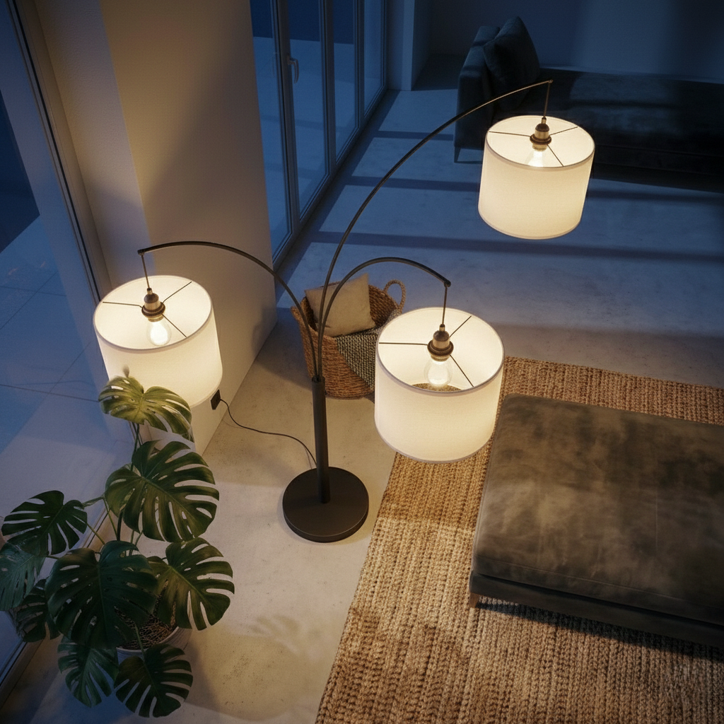 Royal 3-Arm Metal Floor Lamp, Oil Rubbed Bonze With Linen Shade, 4
