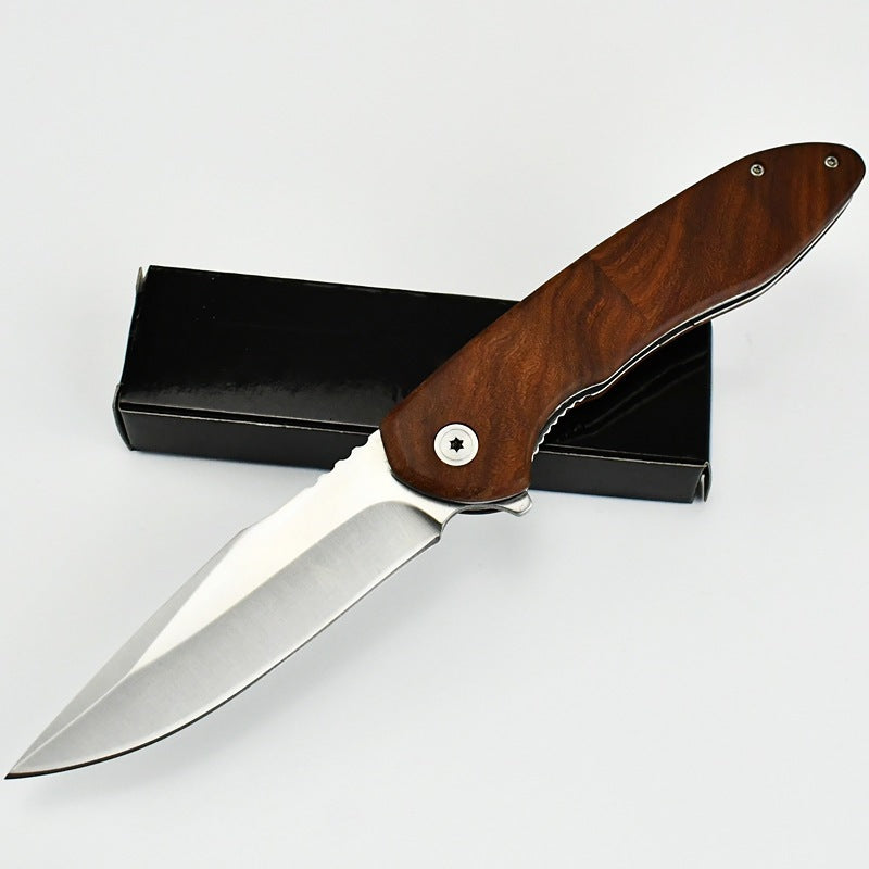 Self-Defense Folding Knife with Wooden Handle for Outdoor Use