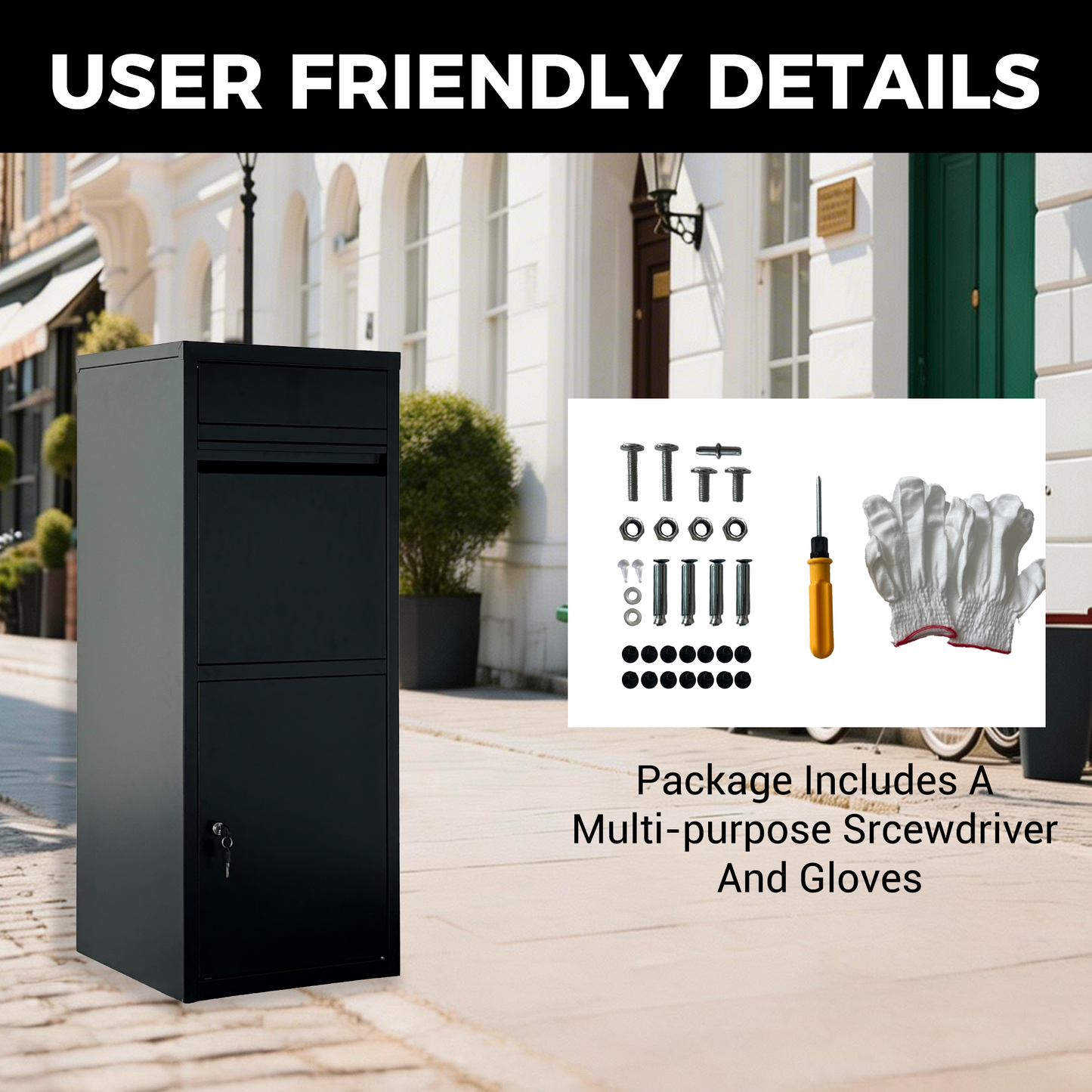 Large Steel Package Delivery Box with Lockable Mail Compartment - Black