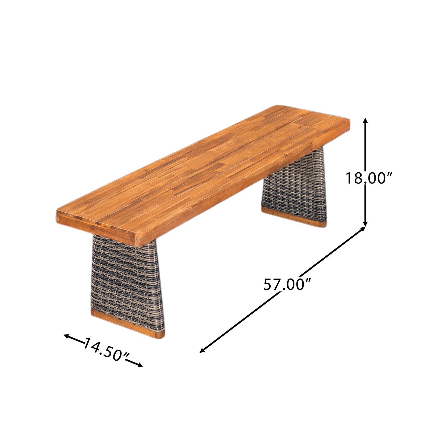Outdoor Acacia Wood Bench with Grey Wicker & Teak Finish