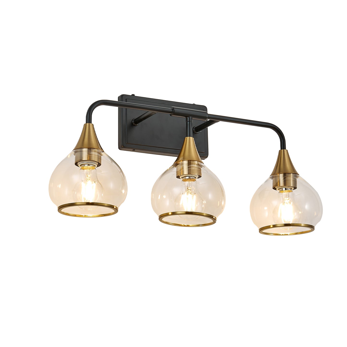 Modern 23in Black and Gold Wall Sconce with Clear Glass Shades - Vanity & Bathroom Light Fixture