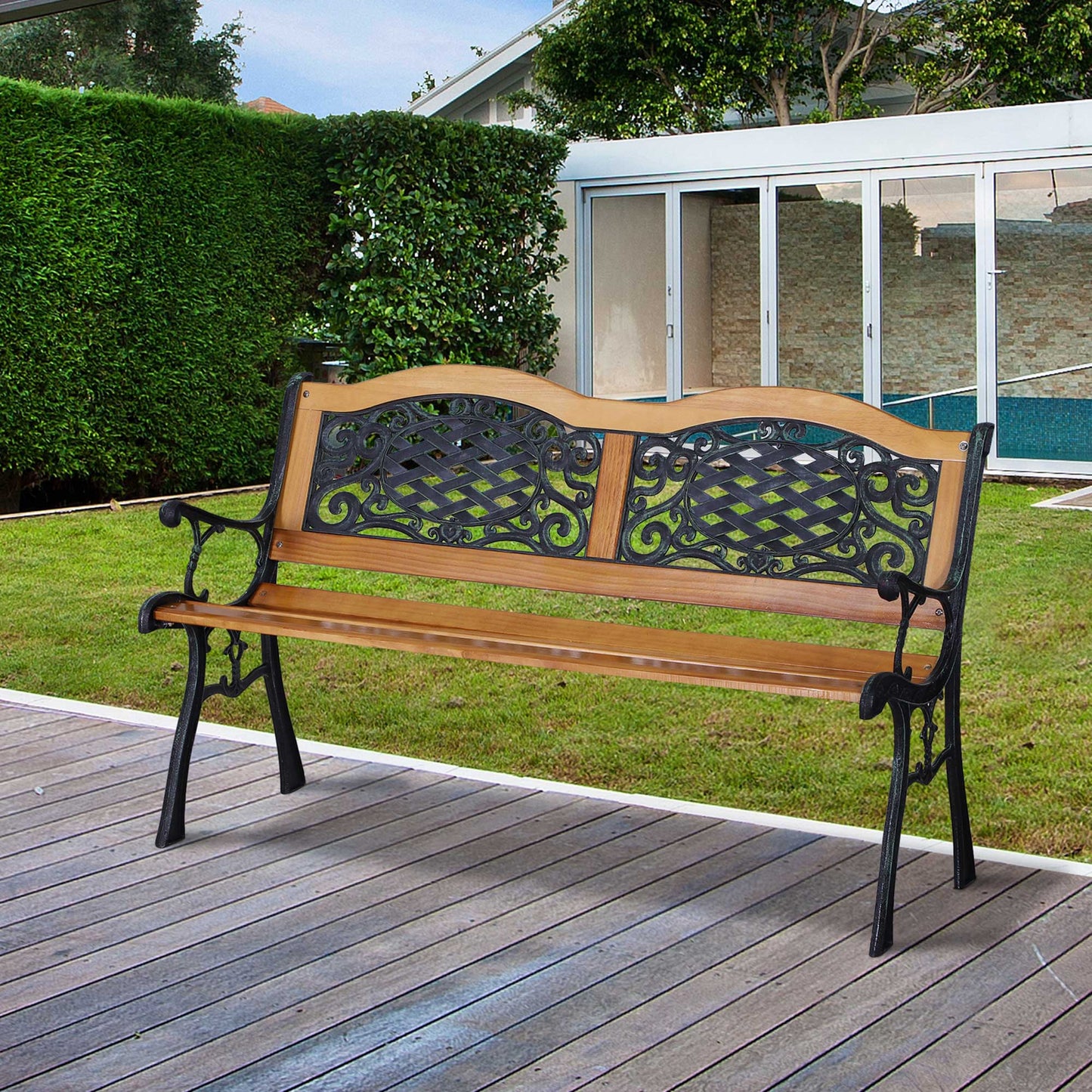 50" Outdoor Garden Bench - Antique Style Loveseat with Metal Frame