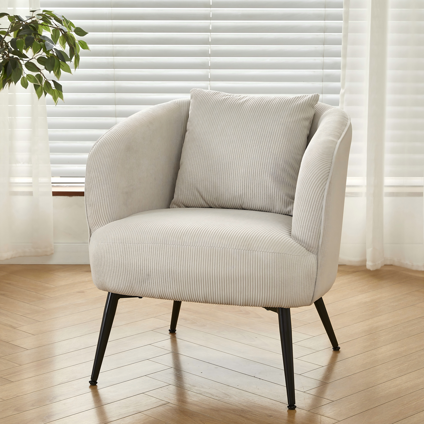 Velvet Accent Chair With Pillow, Modern Upholstered Armchair Metal
