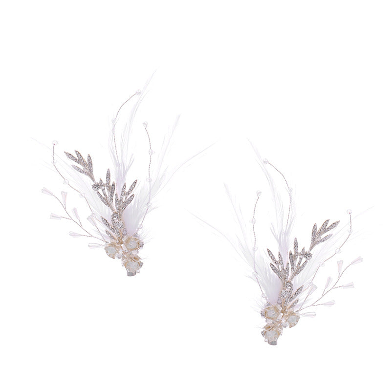 Feather Pearl Hairpin Hair Clip - White