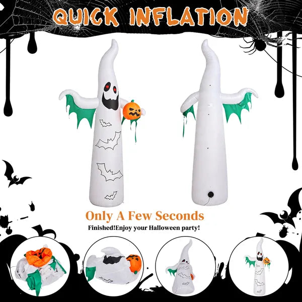 12ft Inflatable Halloween Decor with Flashing Bats & Ghosts