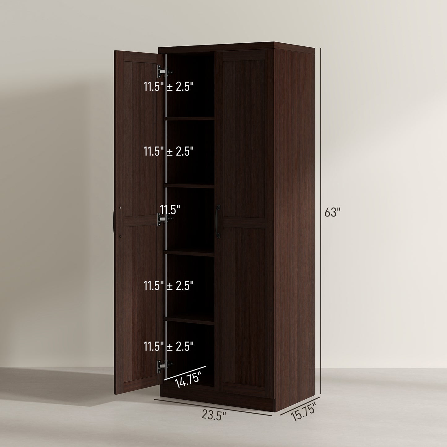 63" Freestanding Kitchen Pantry with Adjustable Shelves - Cinnamon Cherry