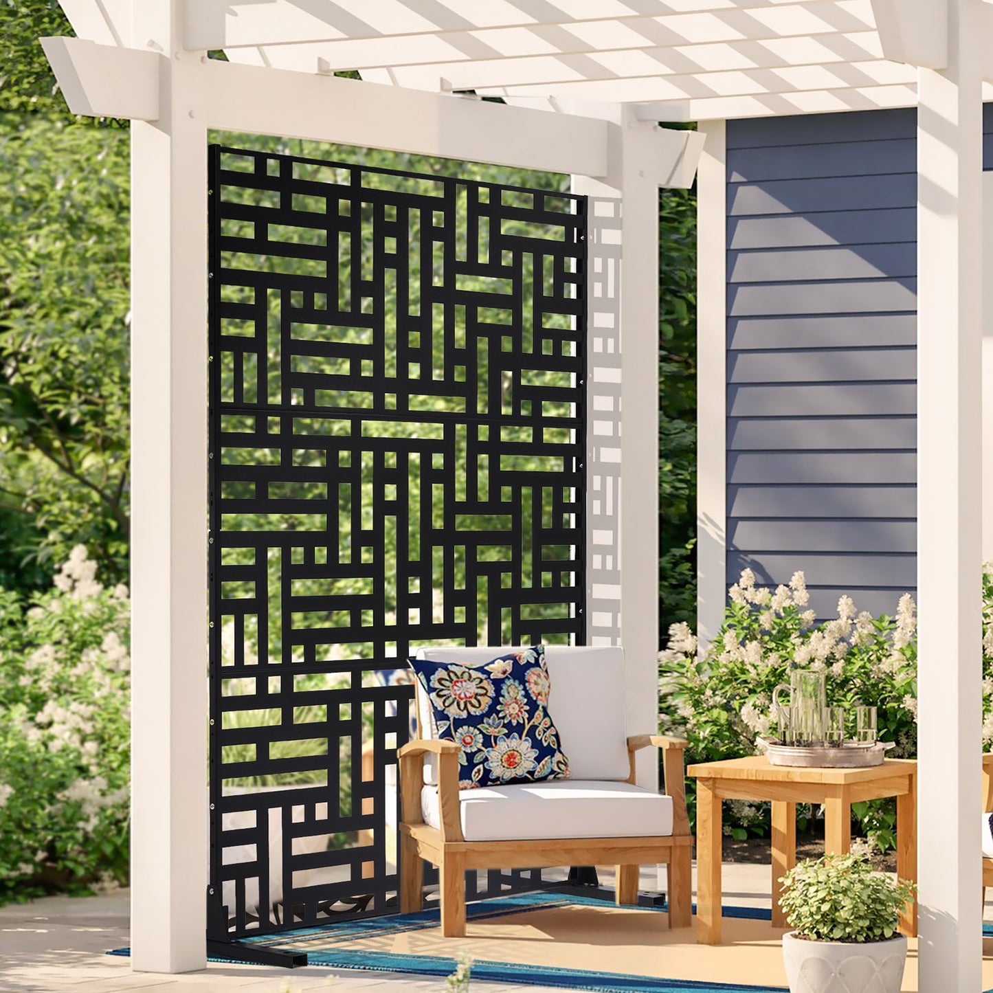 Outdoor Metal Privacy Screen 47x76 Inches for Patio Garden Black