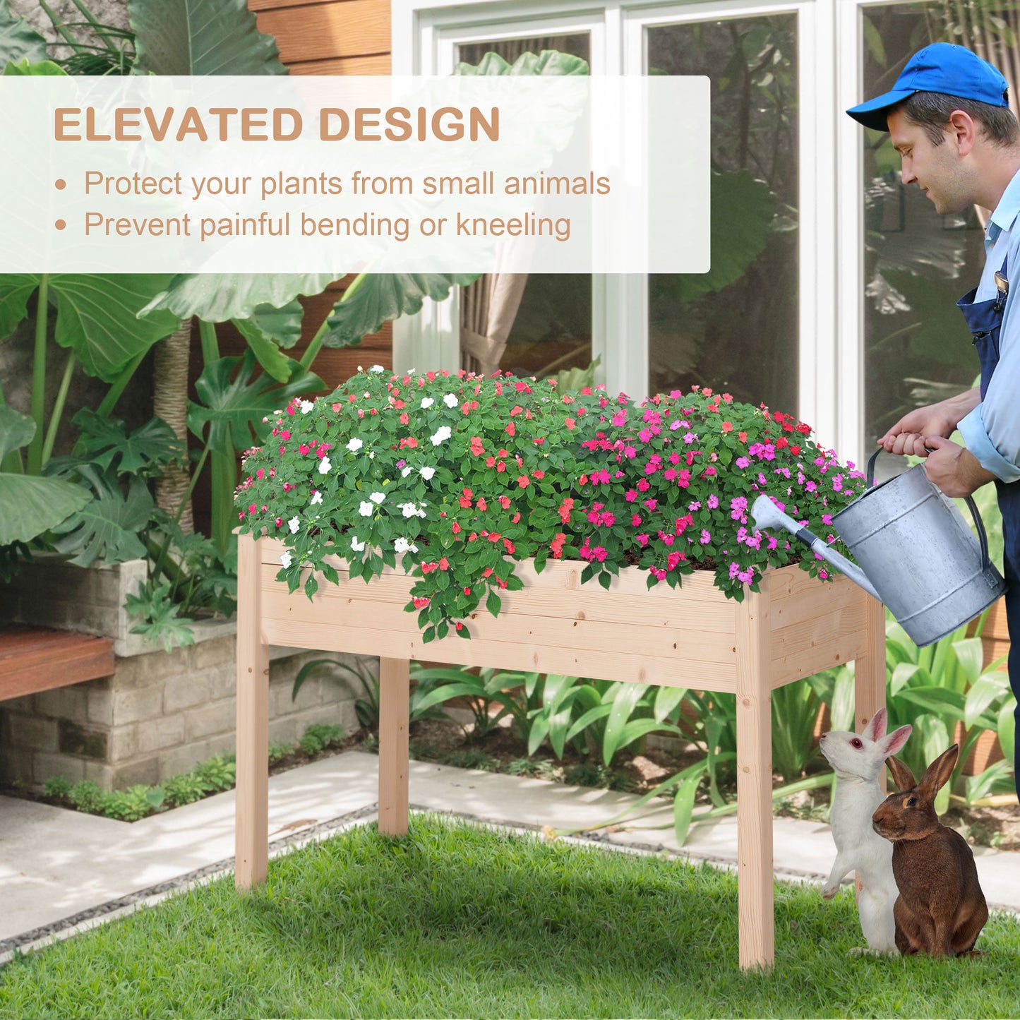 Raised Garden Bed with Legs - 48 x 22 x 30 Inches Wooden Planter for Vegetables Herbs Flowers - Natural Fir Wood