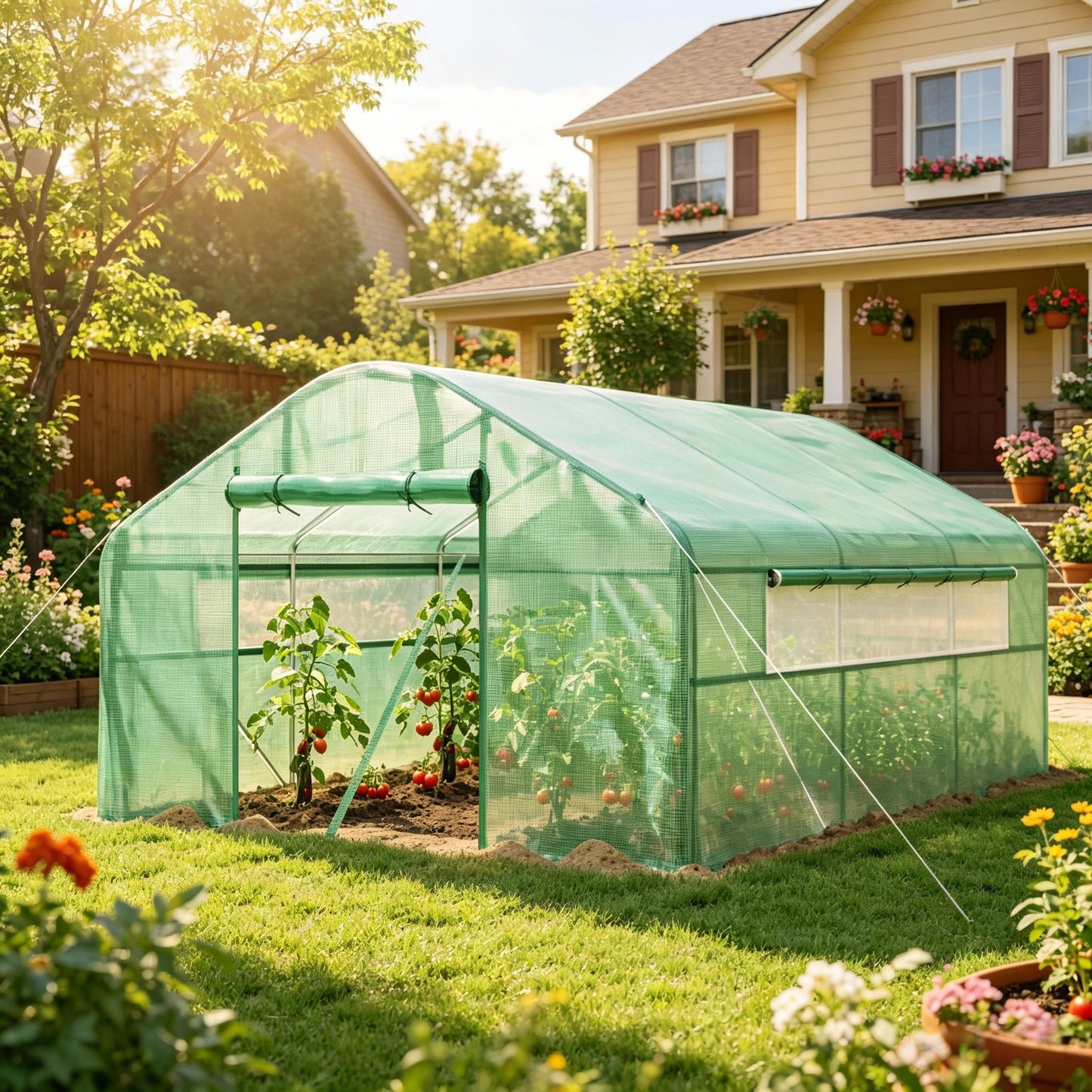 Outdoor Greenhouse with Large Windows - Spacious Tunnel Design