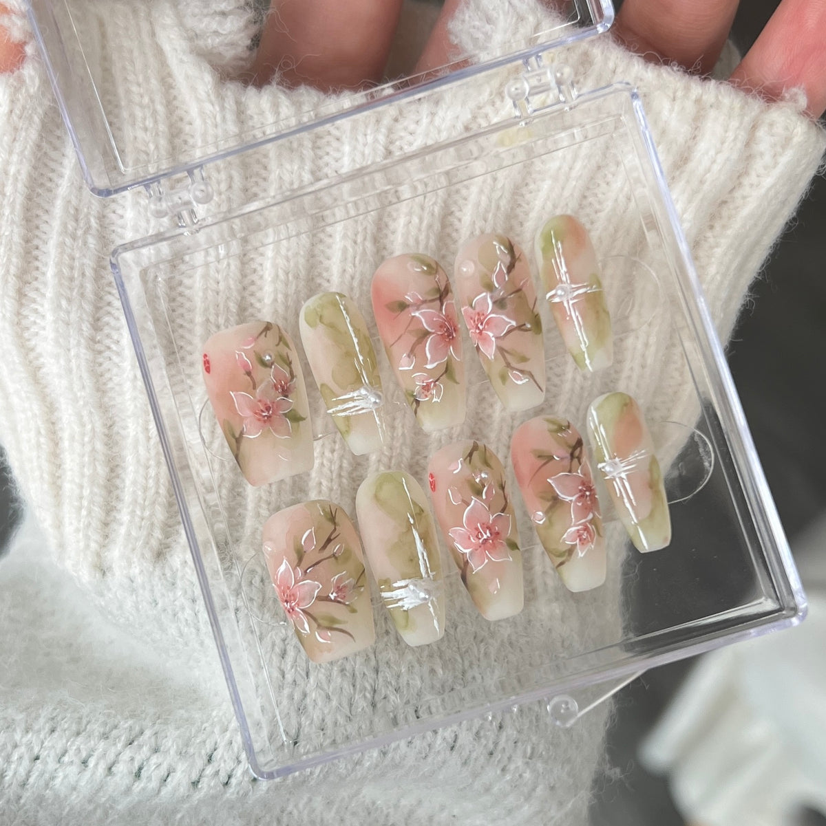 Frosted Hand Painted Blossom Nail Art Kit with Armor Finish - Multiple Sizes