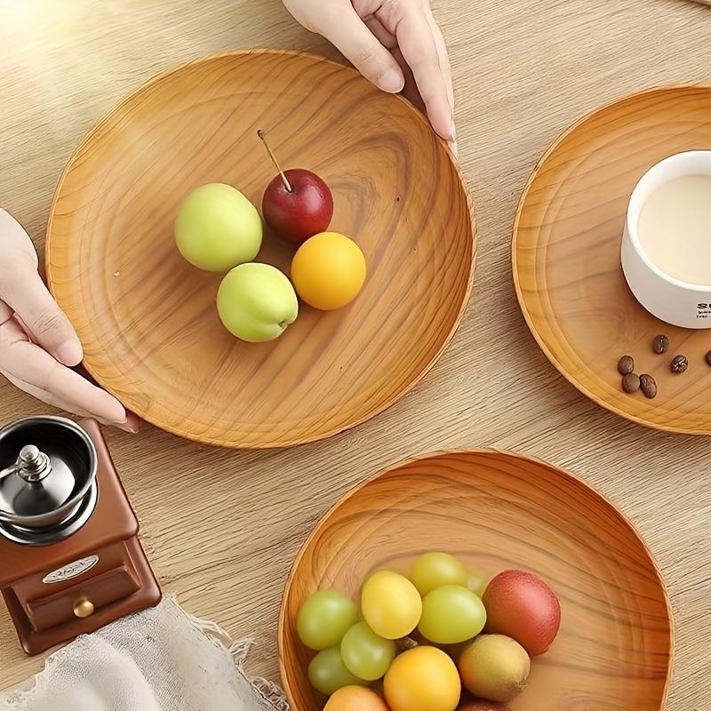 10 Creative Wood Grain Plastic Plates - Round Striped Design,