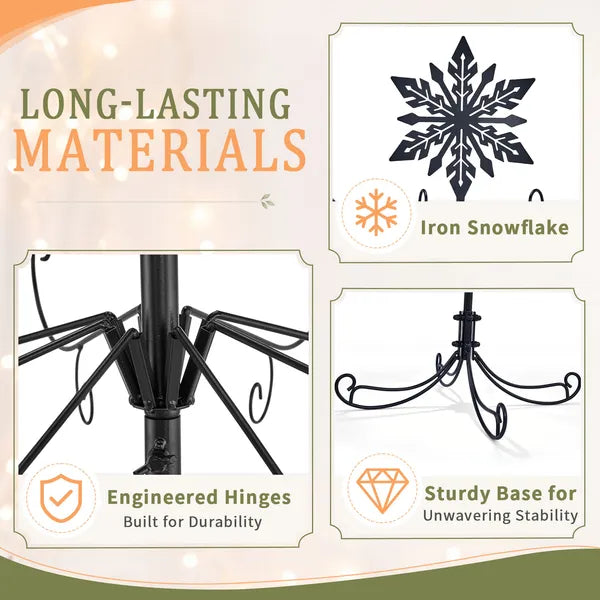 6ft Black Iron Christmas Tree with Snowflake Topper