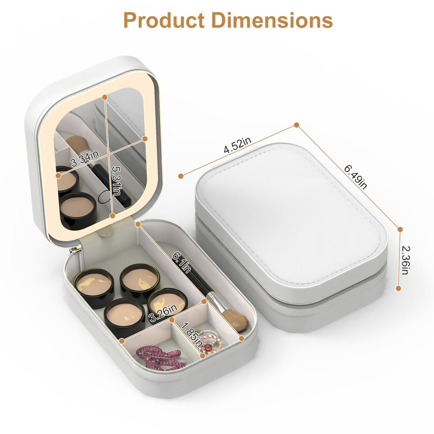 Portable Travel Makeup Bag with Rechargeable LED Mirror and 4 Compartments