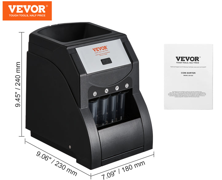 Coin Sorter Machine for USD Coins - Sorts Up to 230 Coins/Min, Holds 200 Coins, Black