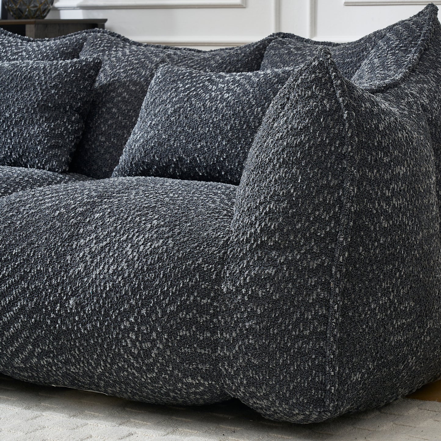 Comfortable Square Beanbag Chair for Two - Black Chenille