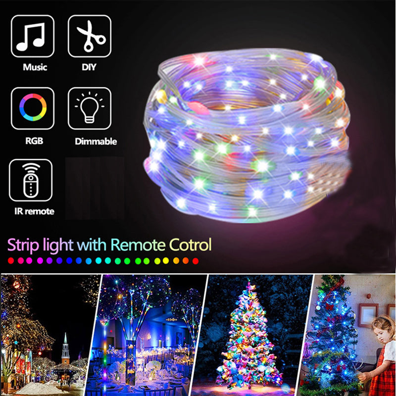 Outdoor RGB LED Rope Lights with Remote Control - 200 LEDs, Plug-In, Durable String Lighting