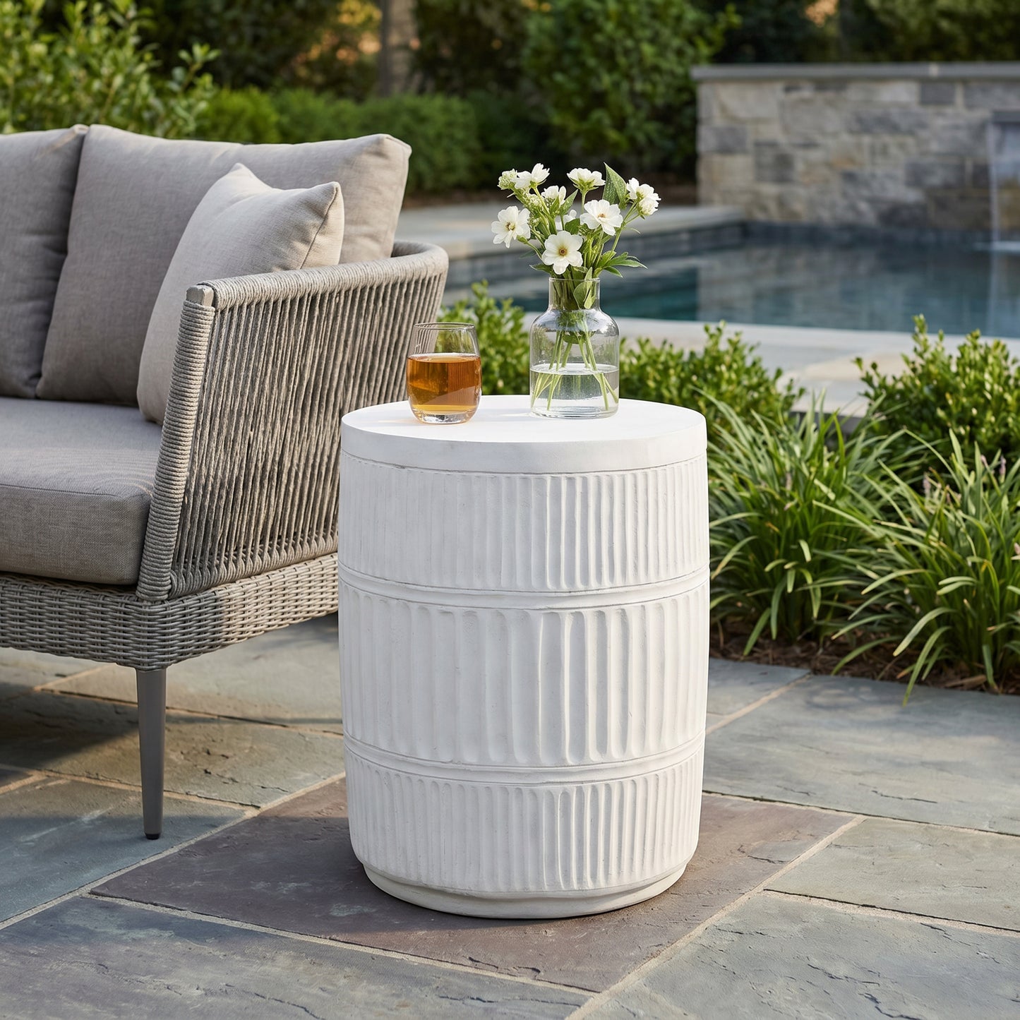 Outdoor Patio End Table - Antique White, Lightweight Design