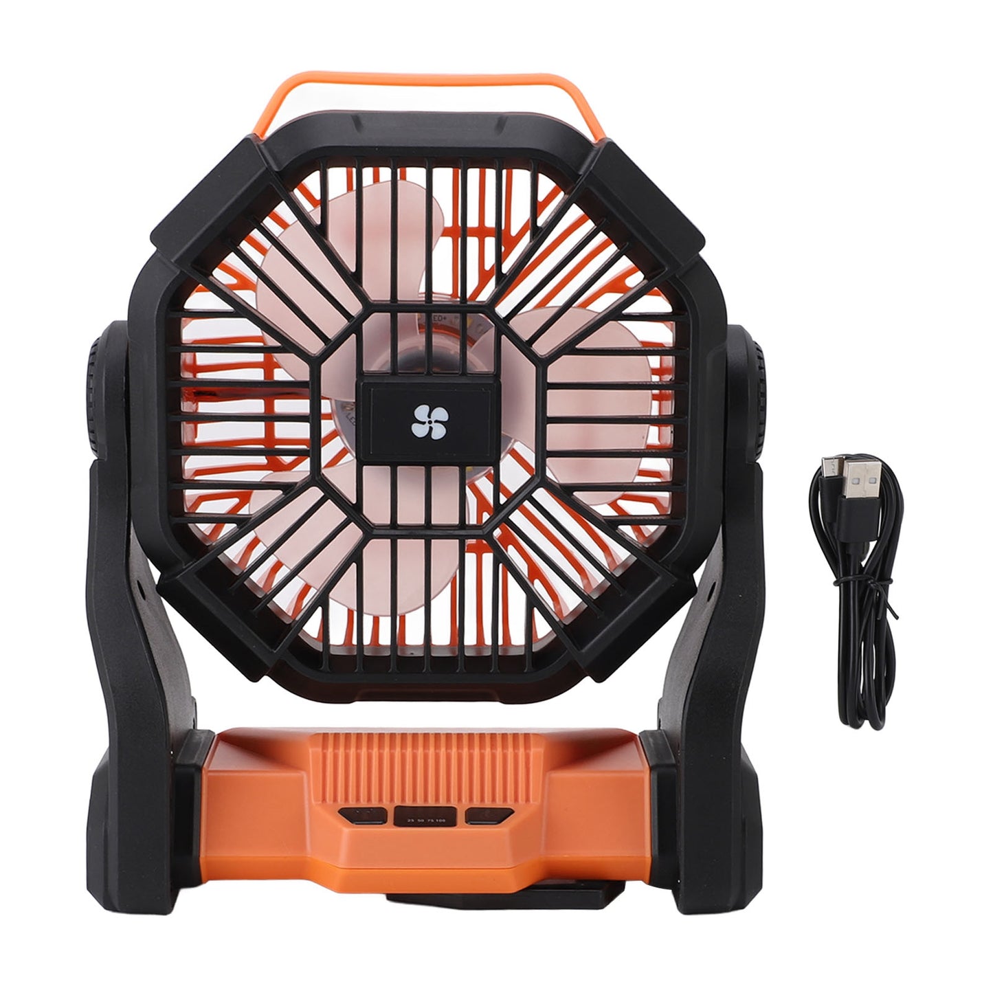 Outdoor Camping Fan with LED Lantern - Rechargeable Tent Fan USB Power Bank Orange