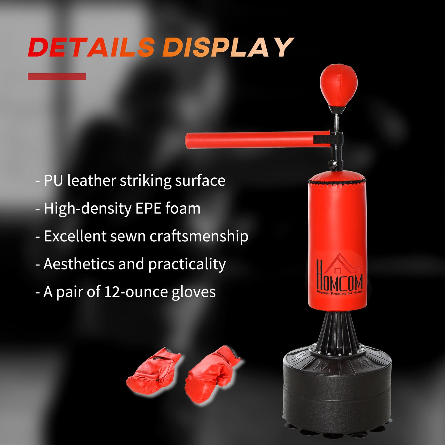 Freestanding Punching Bag with Speed Ball and Gloves - Black/Red