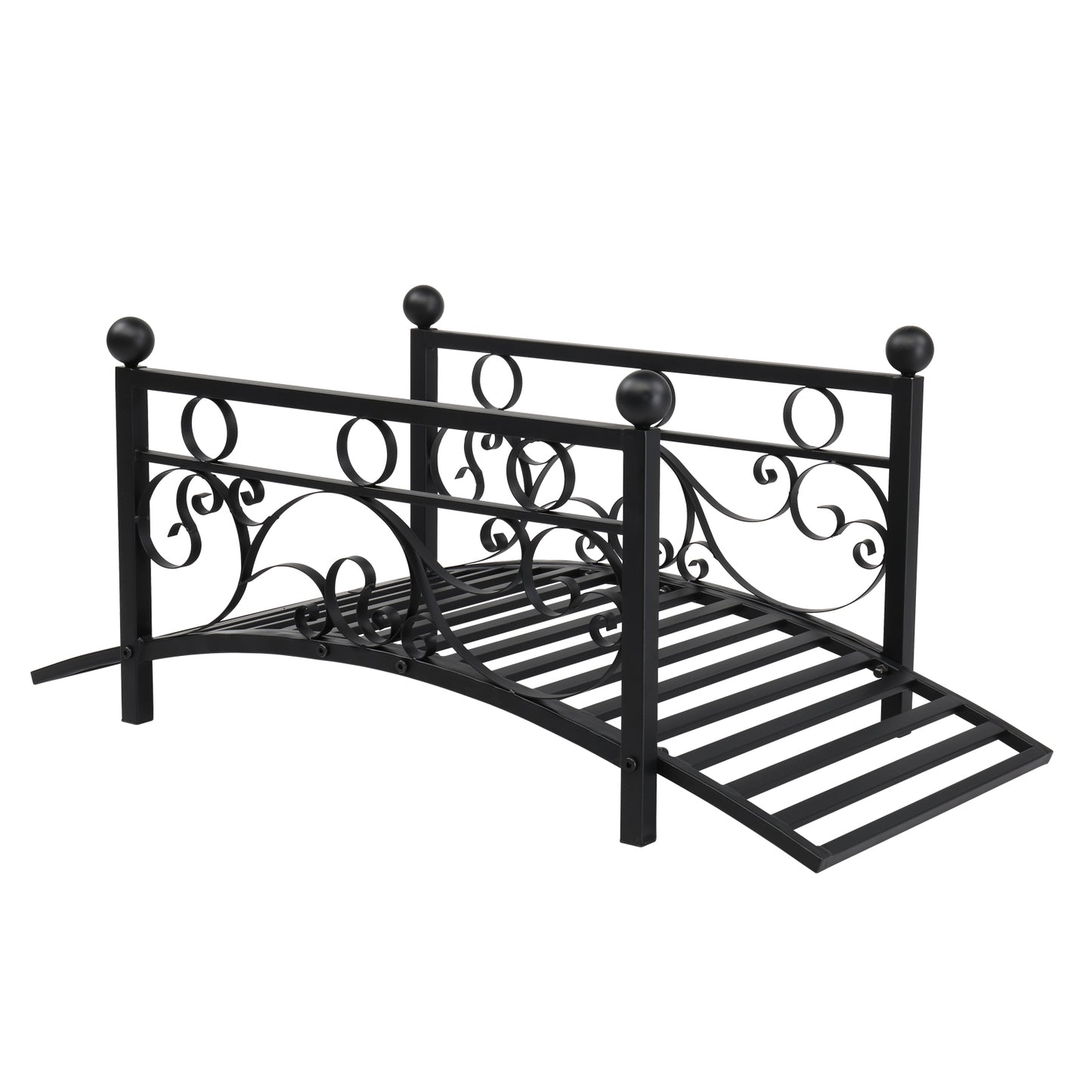 Metal Garden Bridge Outdoor Patio Pond Bridge with Powder-Coated Finish and Security Guardrail - Black