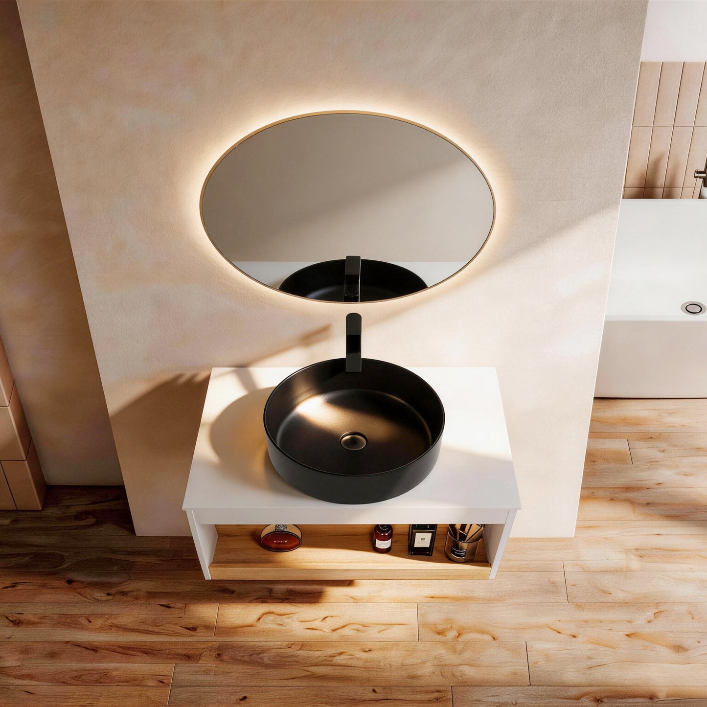 30" Floating Bathroom Vanity with Round Vessel Sink - White