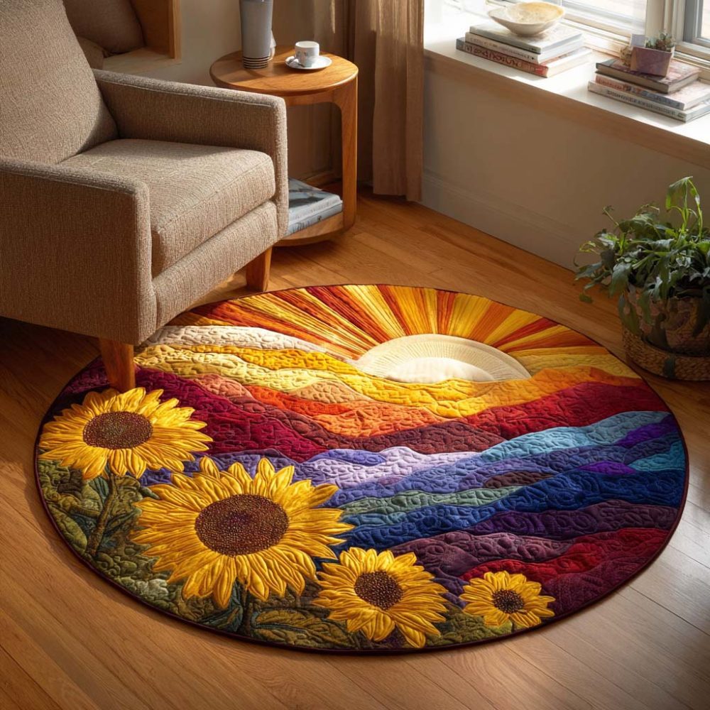 Digital Printed Round Rug with Leaf Pattern - Multiple Sizes & Styles