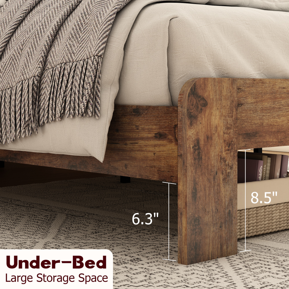 Wood Bed Frame with LED Headboard, USB Ports & Underbed Storage