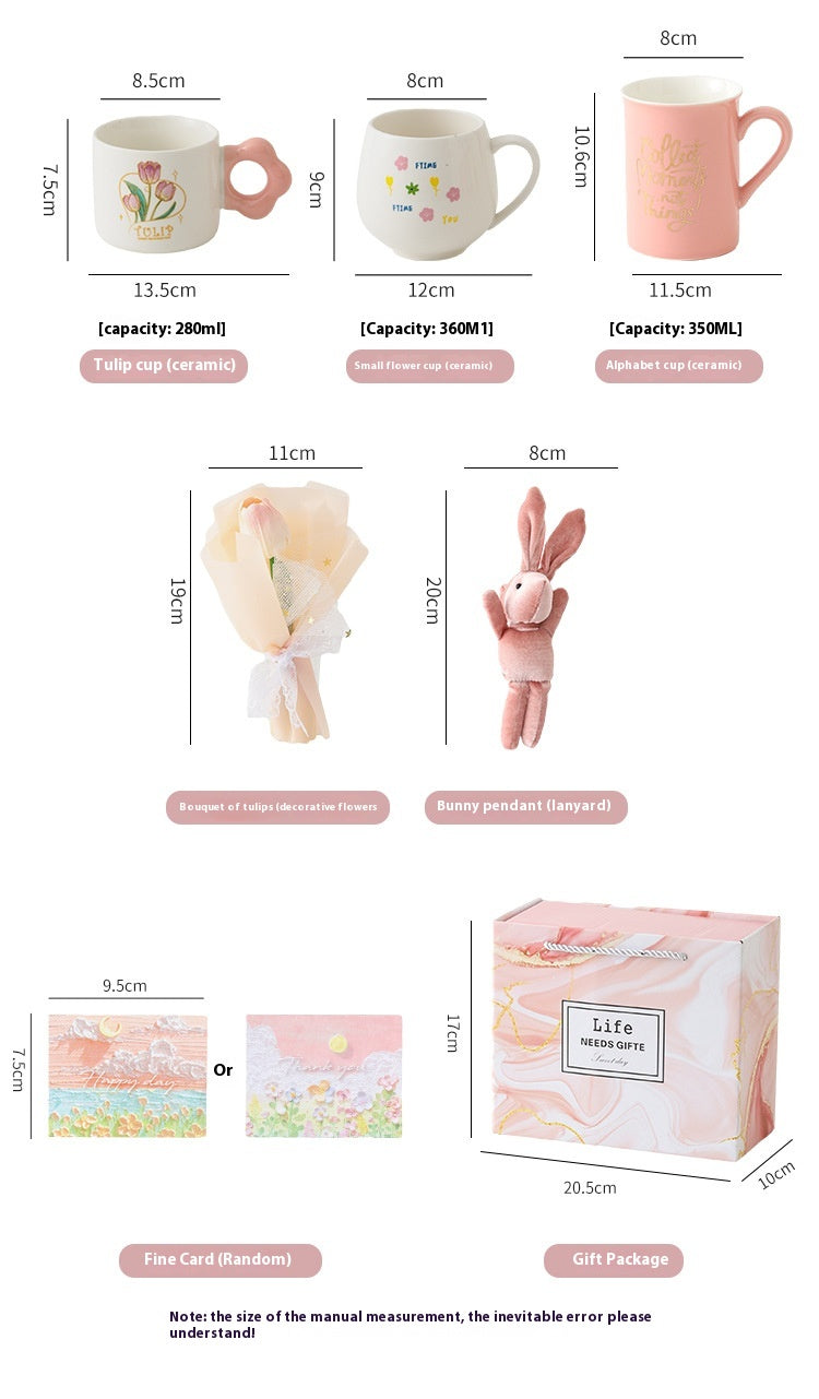 Ceramic Tulip Glass Cup with Bunny Pendant and Gift Card, 301-400ml