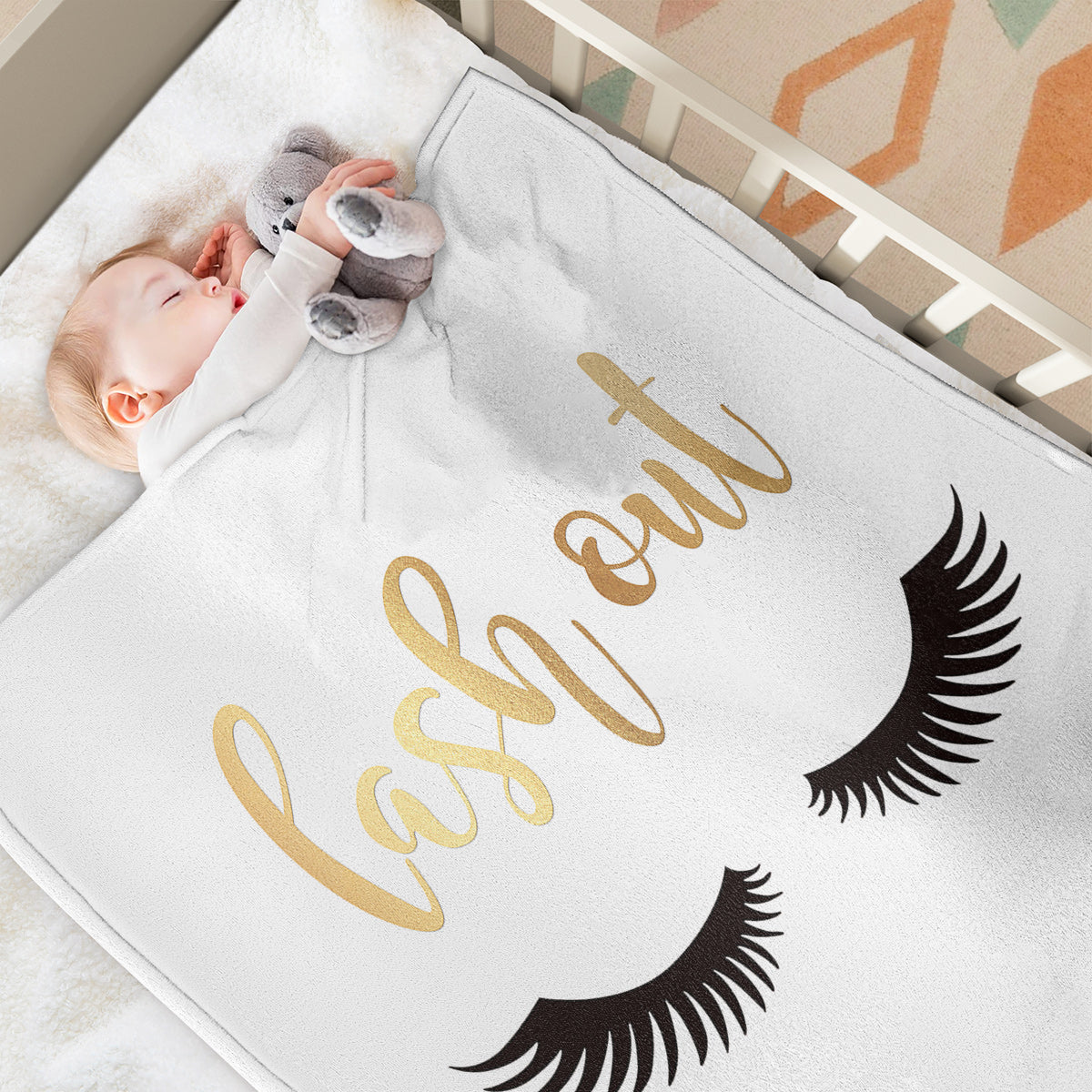 Long Eyelashes Print Plush Throw Blanket - Reversible Flannel Fleece