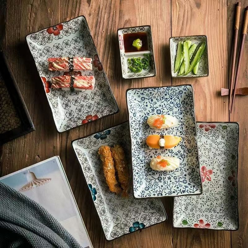 Ceramic Sushi Plate Rectangular 7.5 Inch Meal Tray for Kitchen Dining