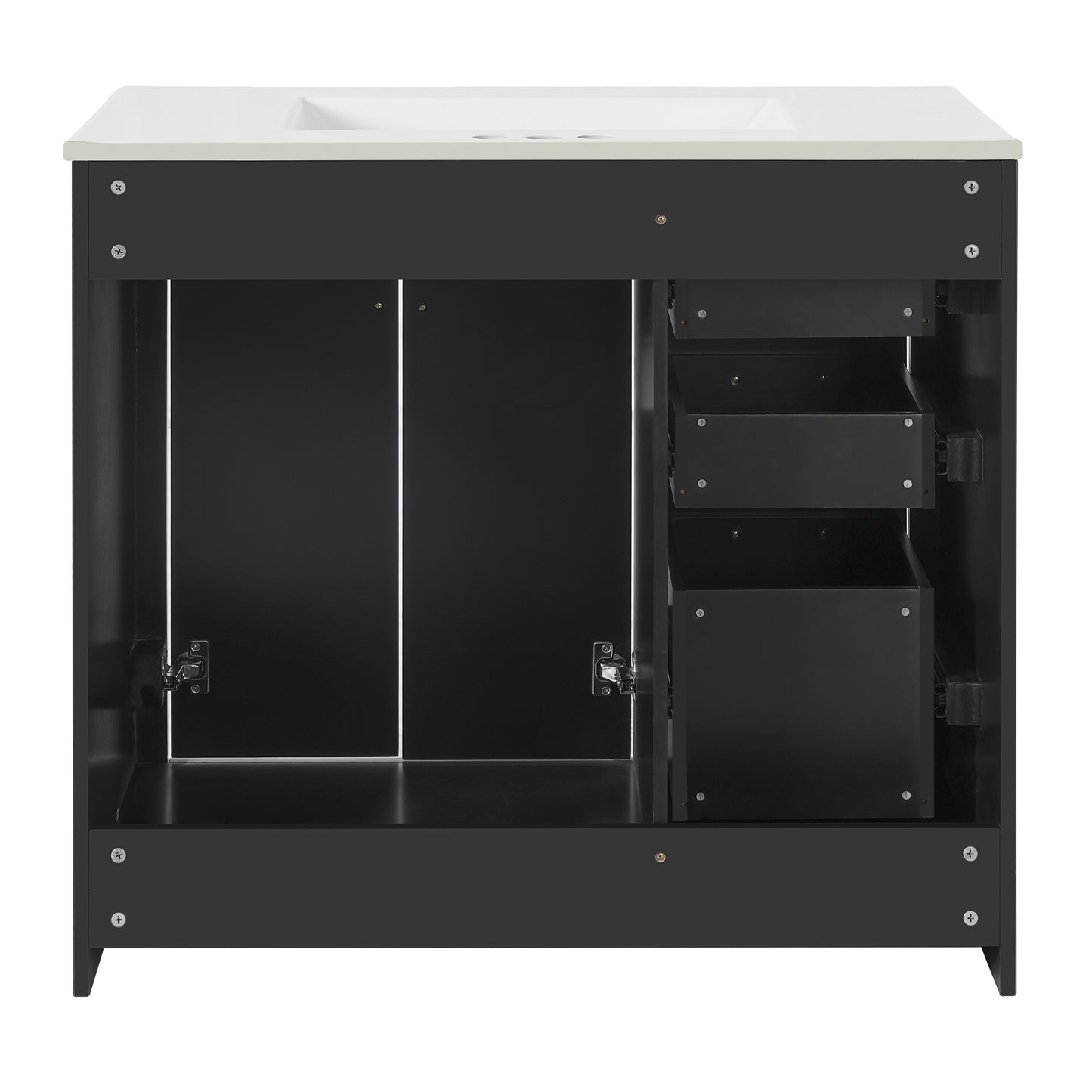 36-Inch Black Bathroom Vanity with Ceramic Sink & Soft-Close Drawers