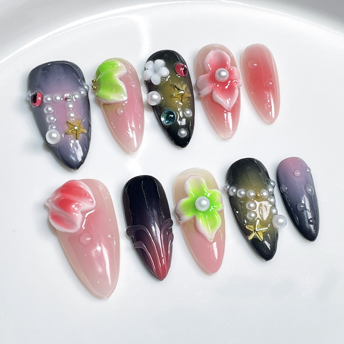 3D Sculpted Ice-Clear Nail Art Kit - Medium Almond Blush Design