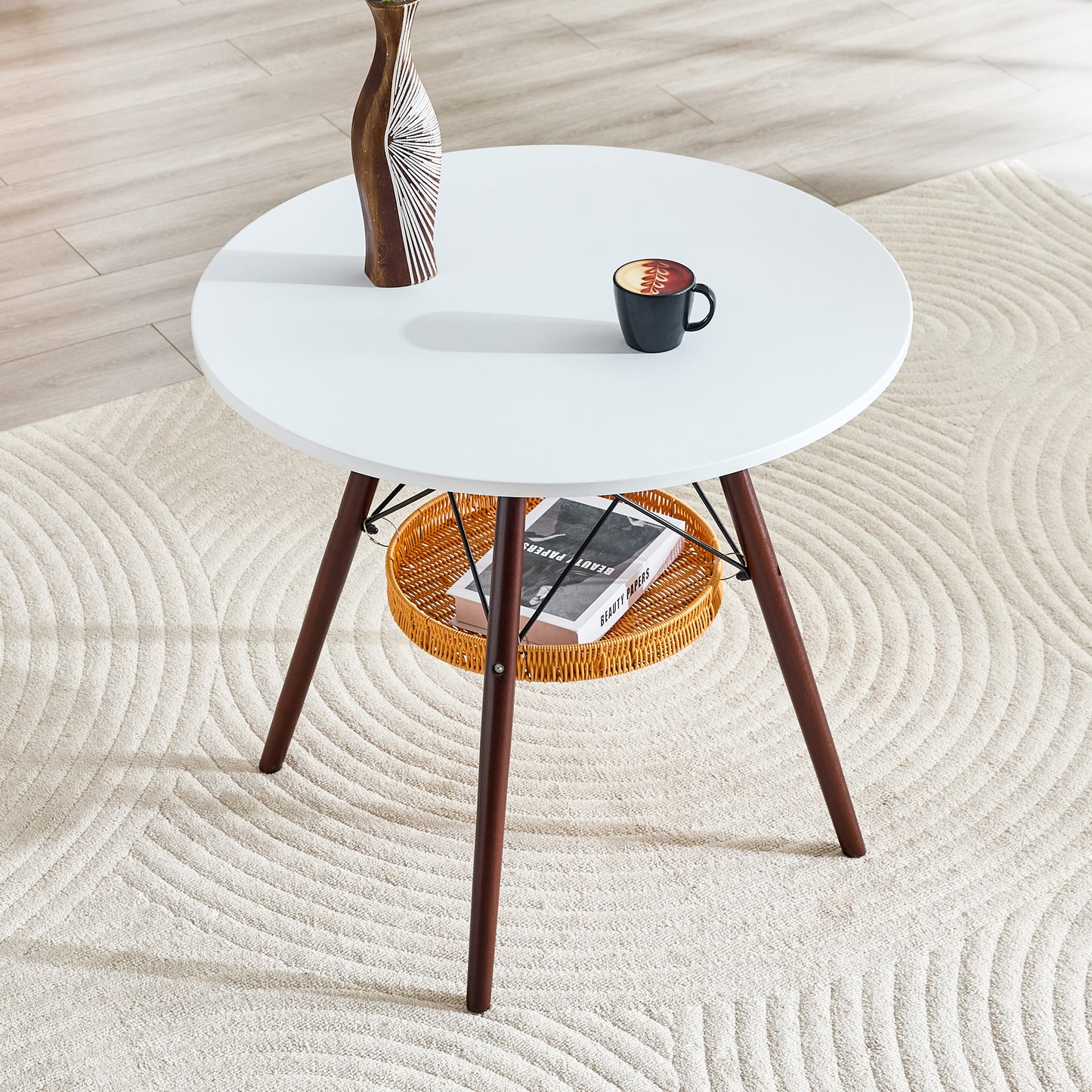 31.5-inch Diameter Circular Dining Table, White MDF Vacuum Formed