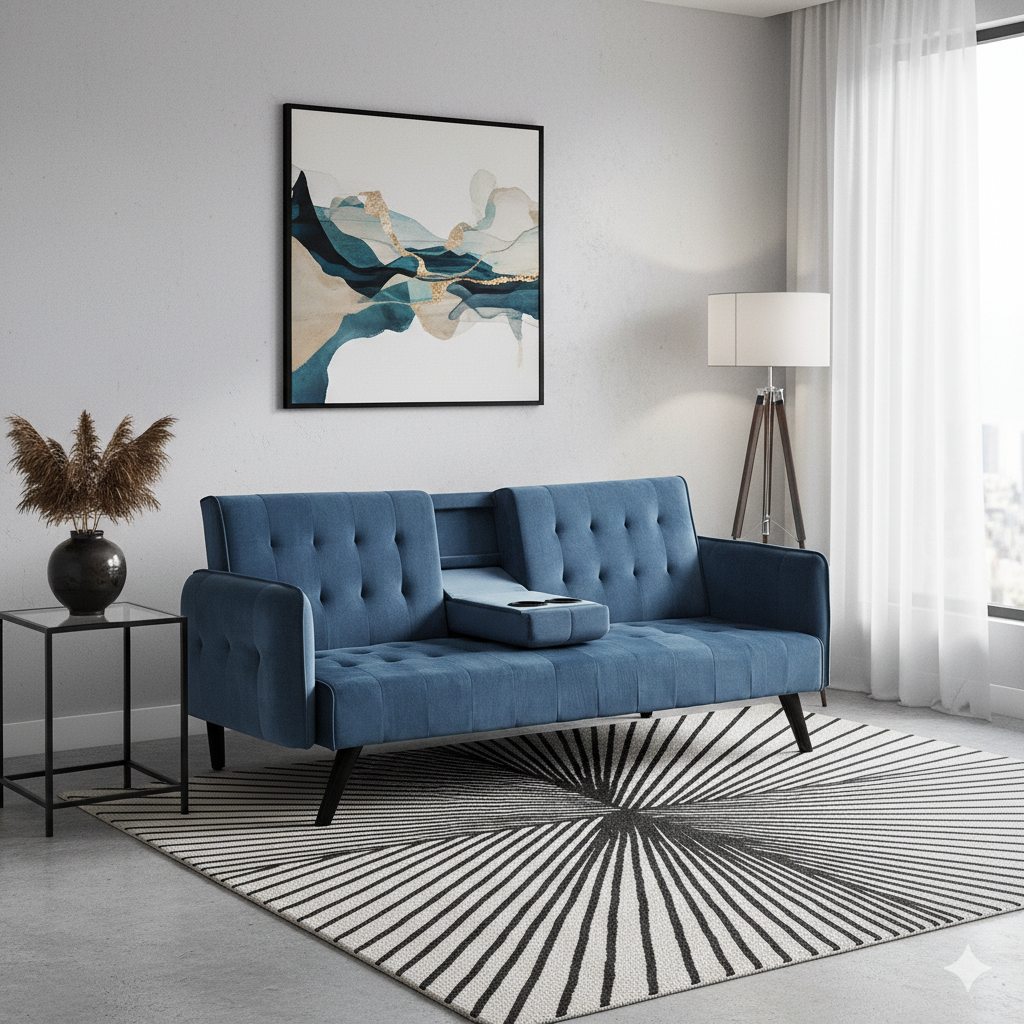 72 Velvet Convertible Sofa Bed With Cup Holders, Tufted Folding Futon