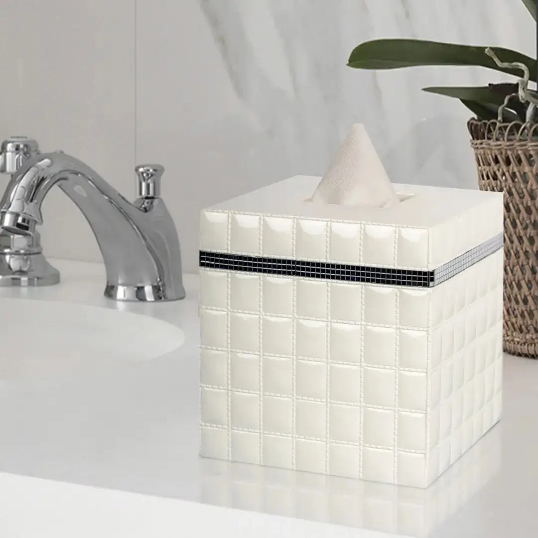 Tissue Box Cover Resin Square Facial Holder White