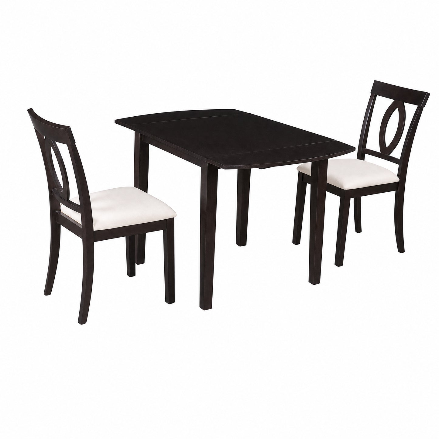 Drop Leaf Dining Table Set with 2 Upholstered Chairs - Dark Brown