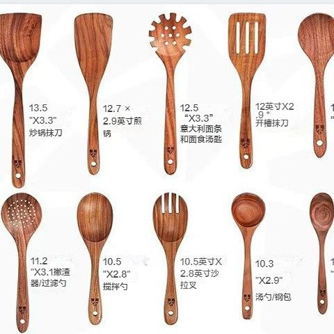 Lengthened Wooden Spatula Set Non-Stick Cooking Kitchenware Multiple Sizes