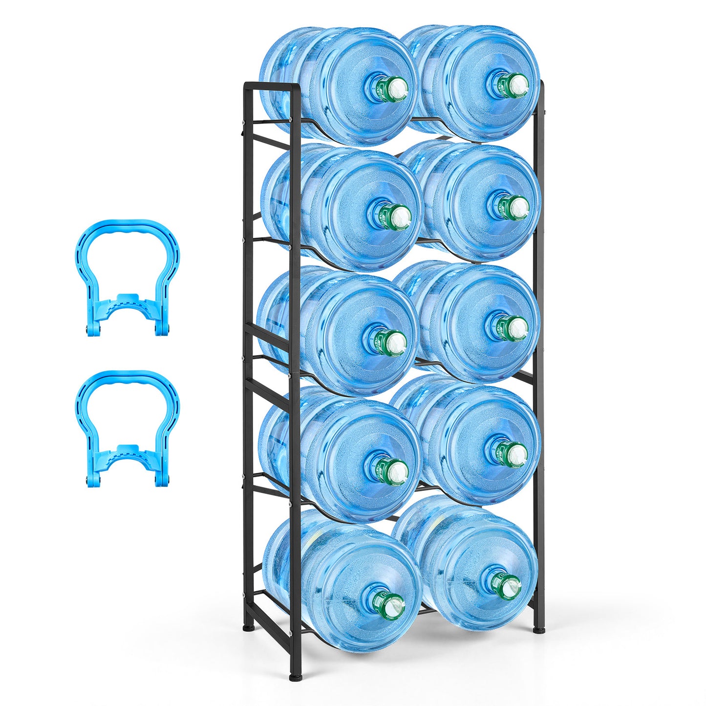 Heavy Duty Water Bottle Rack Organizer - 5 Tiers for 3 & 5 Gallon Bottles, Black