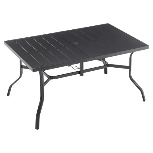 Outdoor Dining Table For 6, Powder-Coated Steel Slat Top With 2.16in