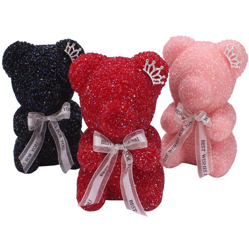 Decorative Crystal Diamond Bear Birthday Gift Crown Foam Bear for Party Decor
